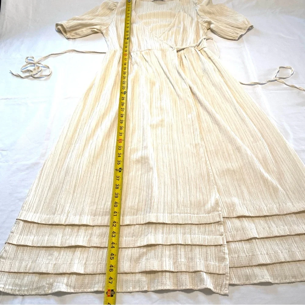 Stradivarius Cream Wrap Midi Dress - Size M - Picture 14 of 15